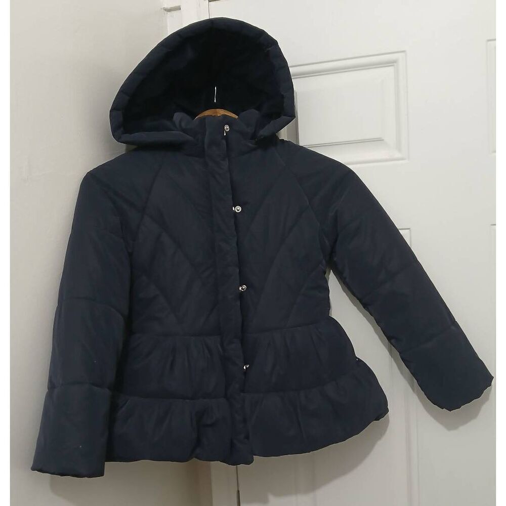 Mayoral girls kids size 9 Winter Puffer Jacket Coat navy blue Hoodie